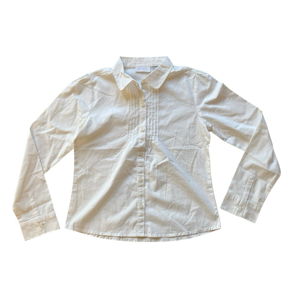 The Children's Place Girls Size 14 White Long Sleeve Blouse Uniform‎ Button Up